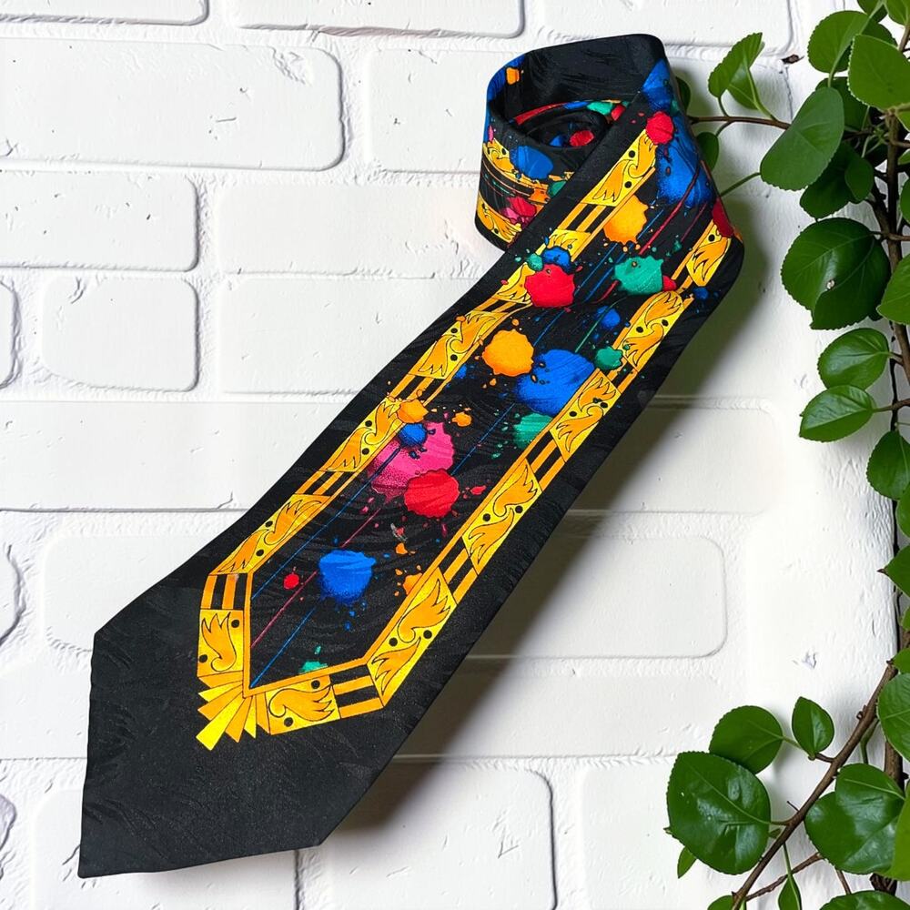 VTG 90s Rush Limbaugh No Boundaries Silk Tie Paint Splatter Baroque Maximalist